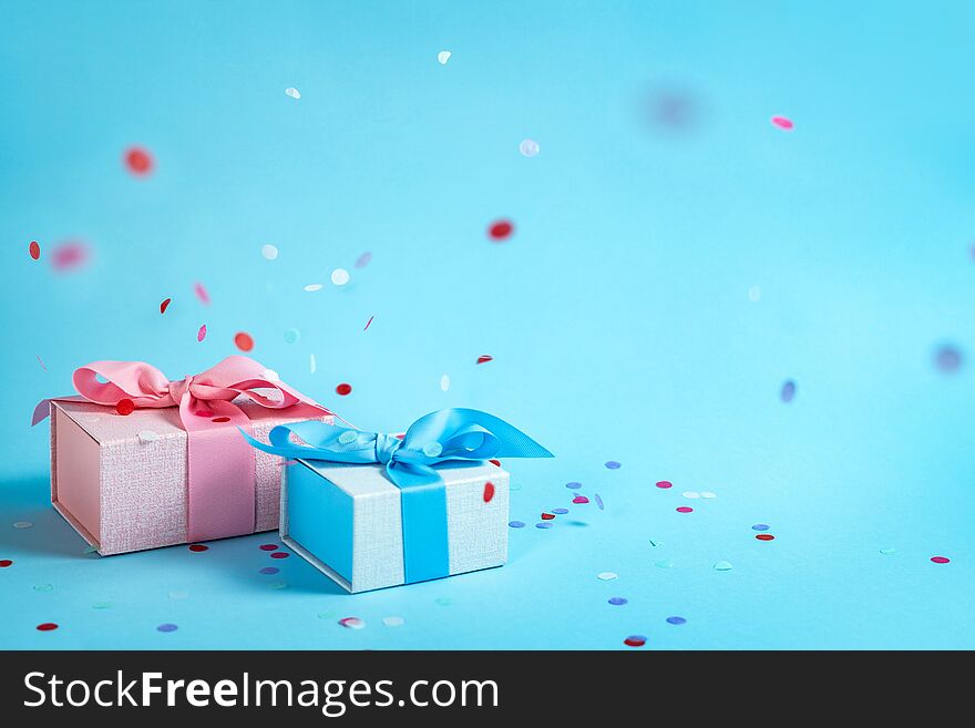 Beautiful Present Or Gift Box Against Color Background