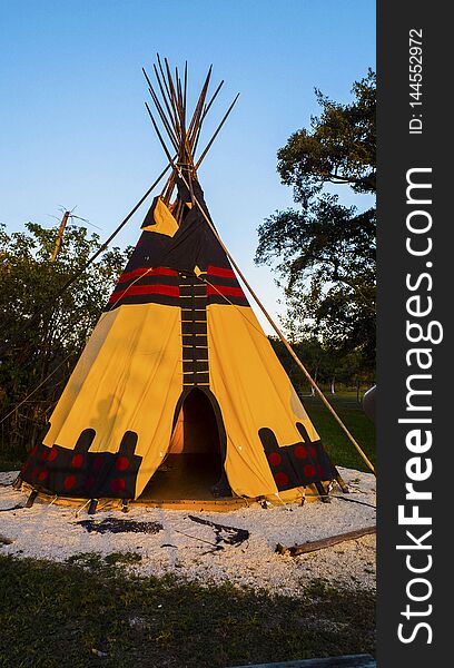 Tee Pee Style Tent with Canvas Side at a Public Park