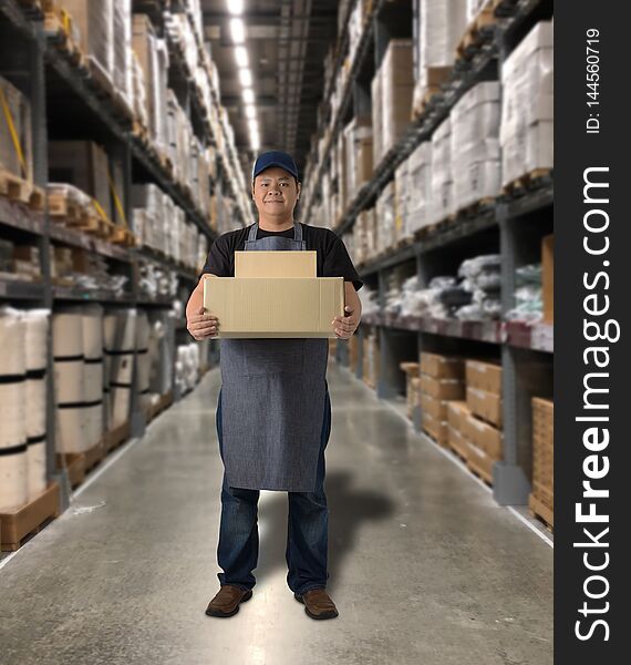 Worker holding parcel boxes