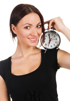 Beautiful Young Woman With Vintage Alarm Clock Stock Images Beautiful Young Woman With Vintage Alarm Clock Stock Images
