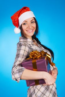 Christmas Girl With A Gift Box Stock Image