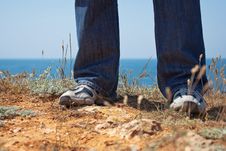 Feet In Slippers About The Sea Royalty Free Stock Images Feet In Slippers About The Sea Royalty Free Stock Images