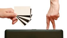Fingers Are Going To Contrast Business Card In Han Stock Image Fingers Are Going To Contrast Business Card In Han Stock Image