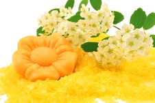 Flower Soap Over Bath Salt Stock Photo Flower Soap Over Bath Salt Stock Photo