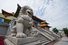 Chinese Lion Front Of Baromraja Temple Thailand Royalty Free Stock Photography