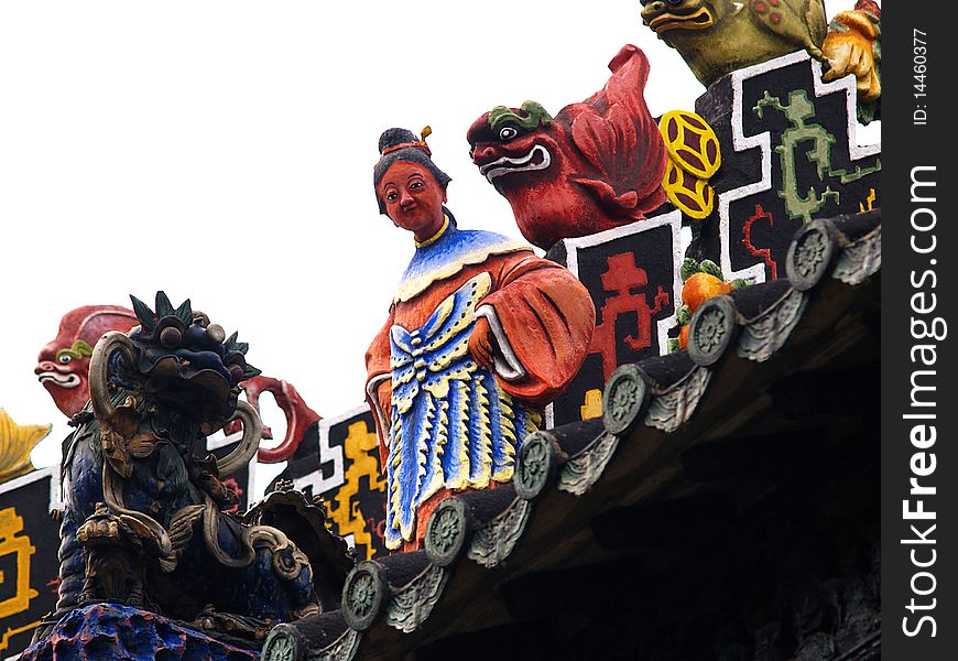 Chinese Sculptures on Roof of Chinese Temple