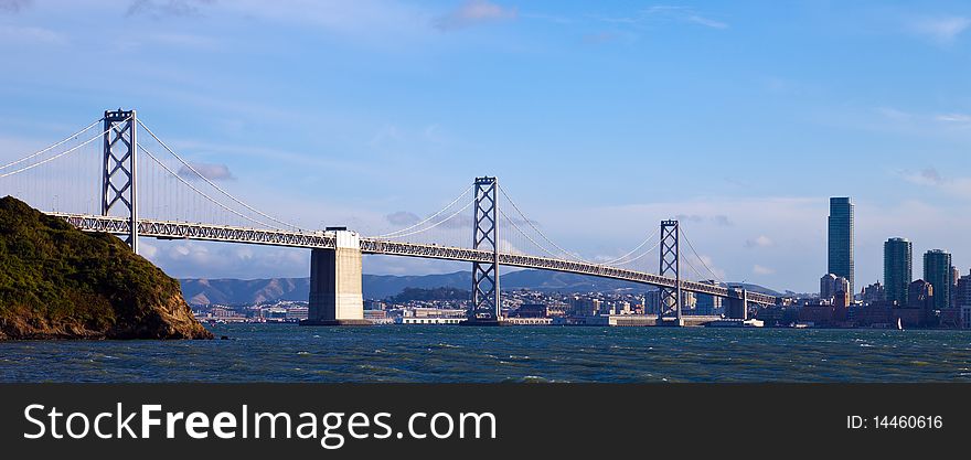 Bay Bridge and San Francisco seen from Treasure Island. Bay Bridge and San Francisco seen from Treasure Island.