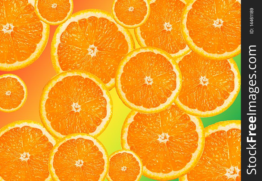 Creative juicy orange slices background. Creative juicy orange slices background