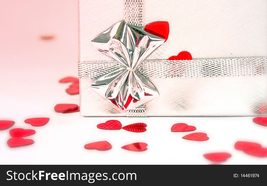 Silver Gift Box With Red Hearts