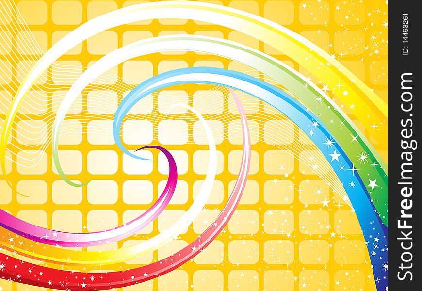 Abstract rainbow theme base wave wtih starts and deep yellow theme base background