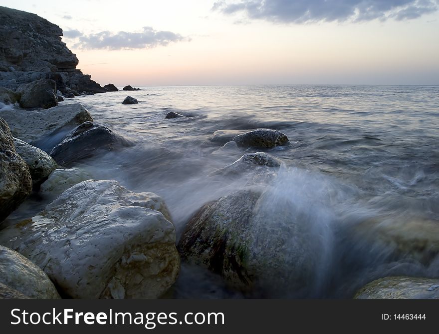 Sea after sunset. Crimea. Ukraine. Long exposure. Sea after sunset. Crimea. Ukraine. Long exposure