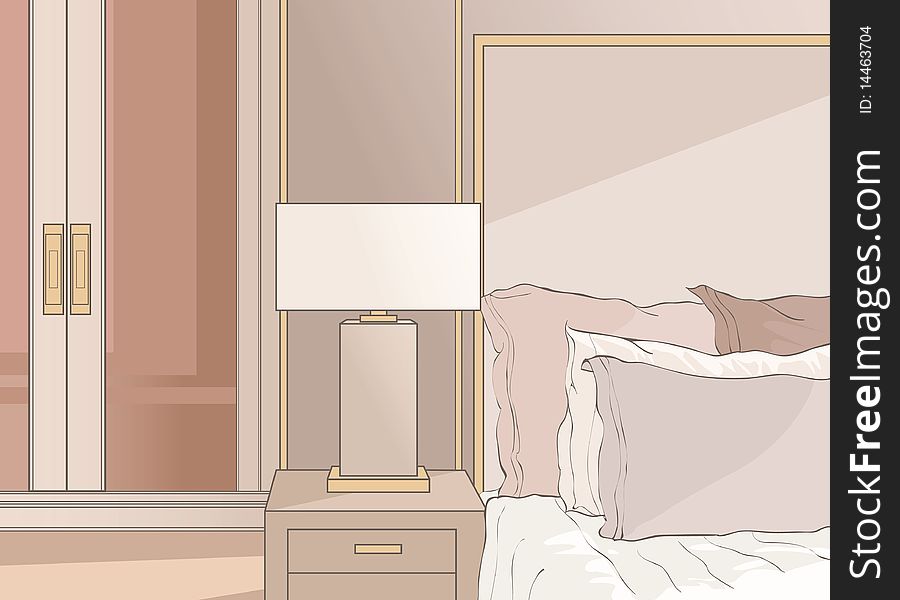 Vector illustration of a master bedroom in beige