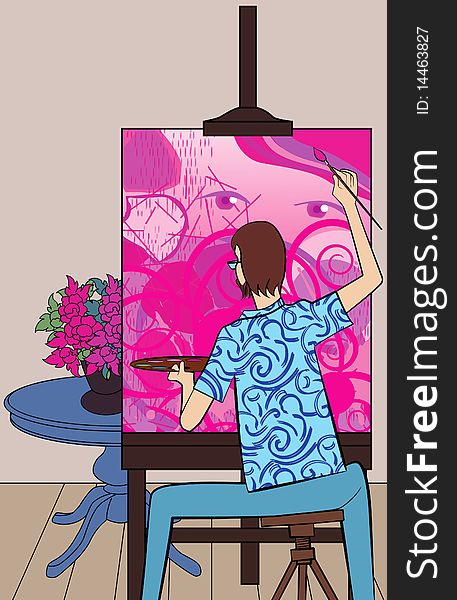 Vector illustration of an artist painting