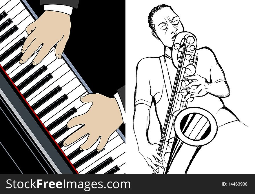 Vector illustration of pianist and saxophonist