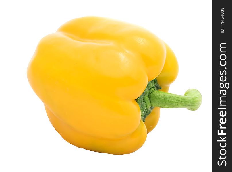 Yellow ripe juicy bell pepper on white background. Yellow ripe juicy bell pepper on white background