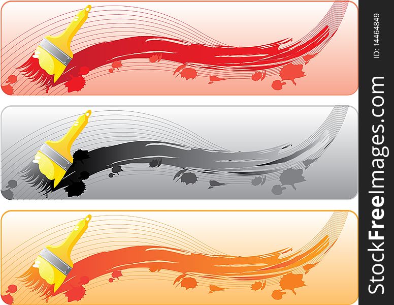 Colorful banner set with brashes and daps. Isolated on a white background.Vector will be additional