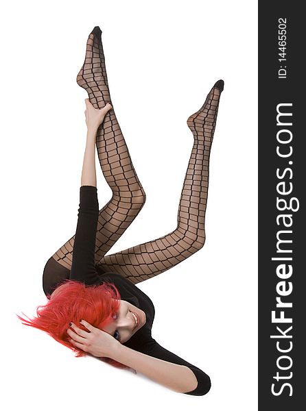 Picture Of Red Hair Woman In Black Stockings