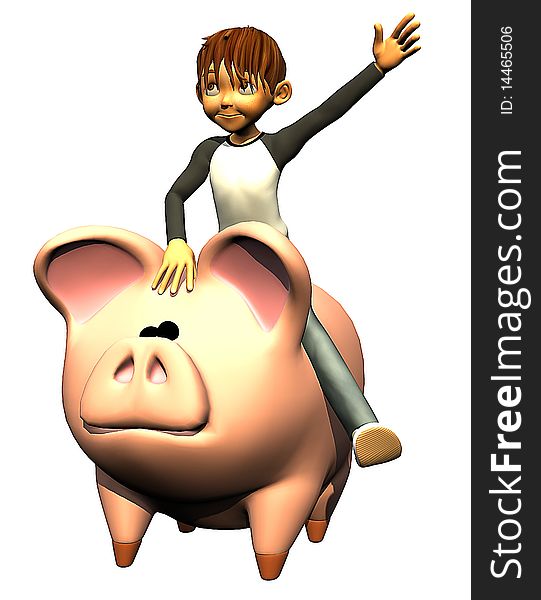 The kid boy is savings on the pig bank. The kid boy is savings on the pig bank