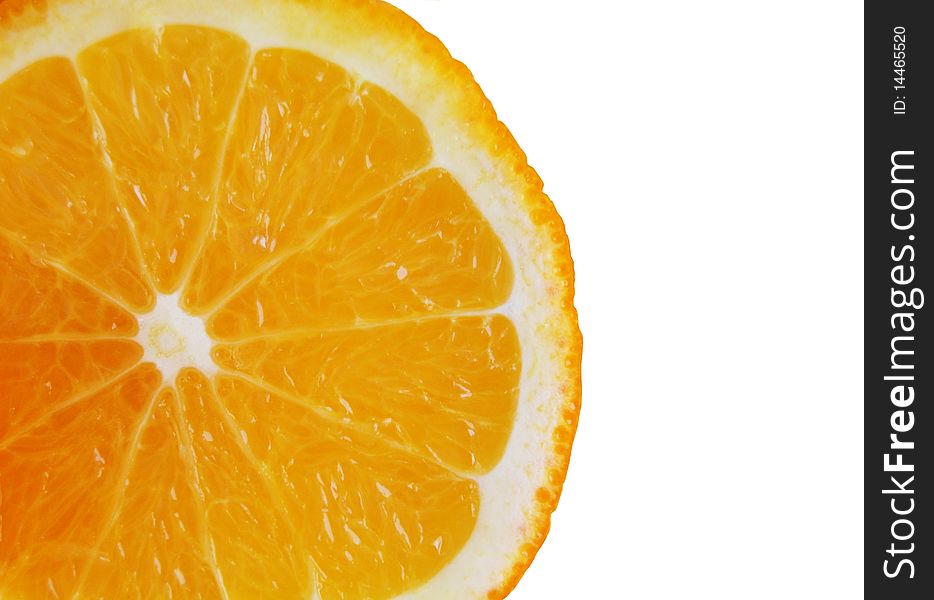 The orange slice, isolated on the white, closeup