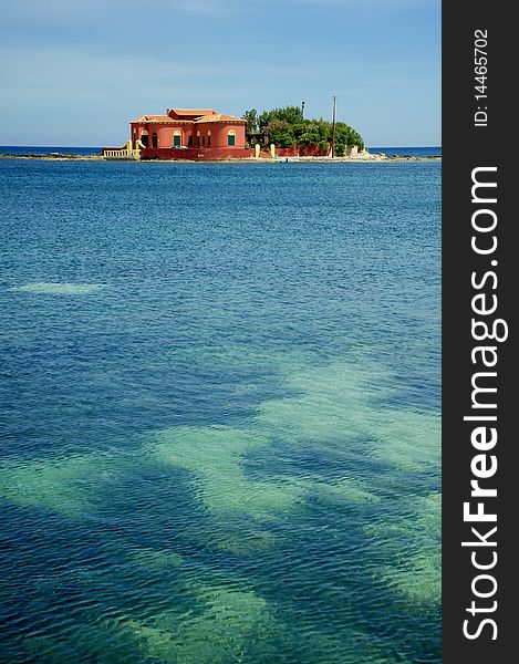 Isolated house on an island in the Mediterranean sea. Isolated house on an island in the Mediterranean sea