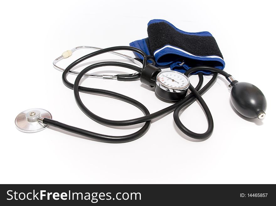 Medical device for measuring blood pressure, close-up, on a white background. Medical device for measuring blood pressure, close-up, on a white background