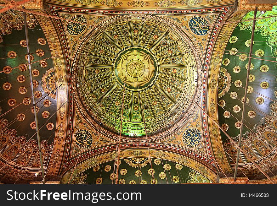 Ornate gilded gold ceiling details at the palace of Citeda, Egypt. Ornate gilded gold ceiling details at the palace of Citeda, Egypt