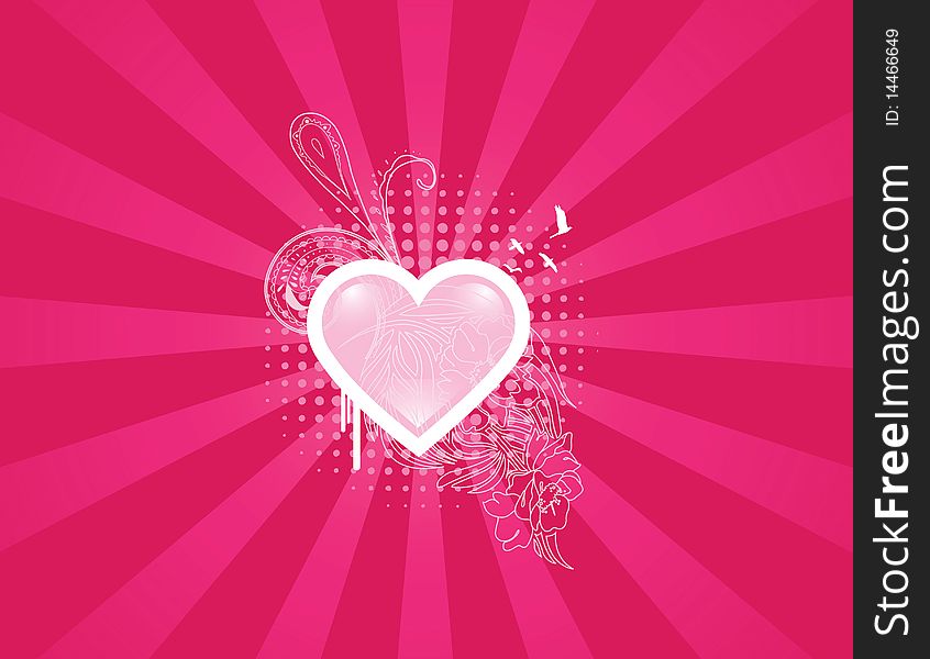 More detailed heart background with rays and floral elements. Separated elements. More detailed heart background with rays and floral elements. Separated elements.