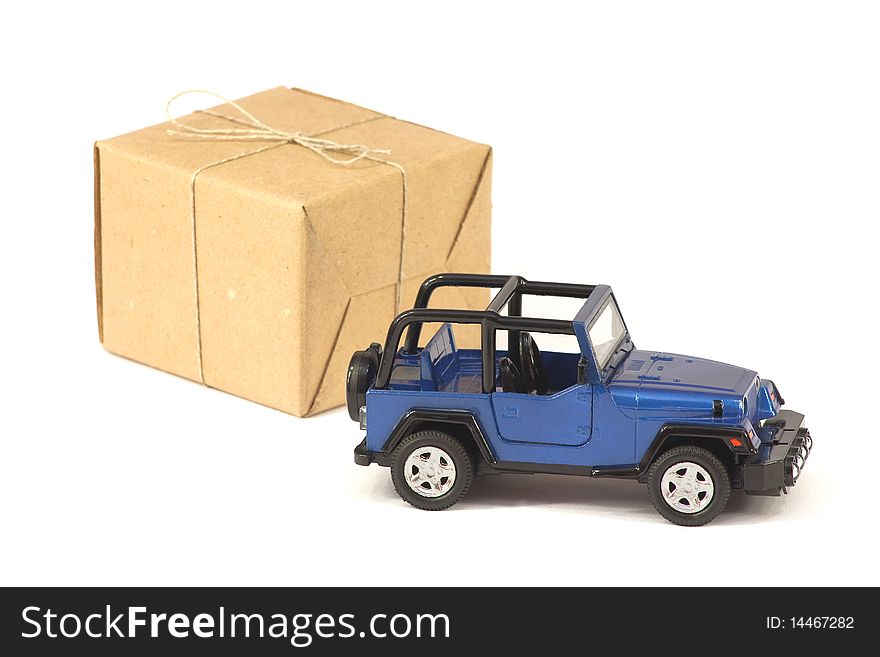 Car-SUV and a cardboard box on a white background