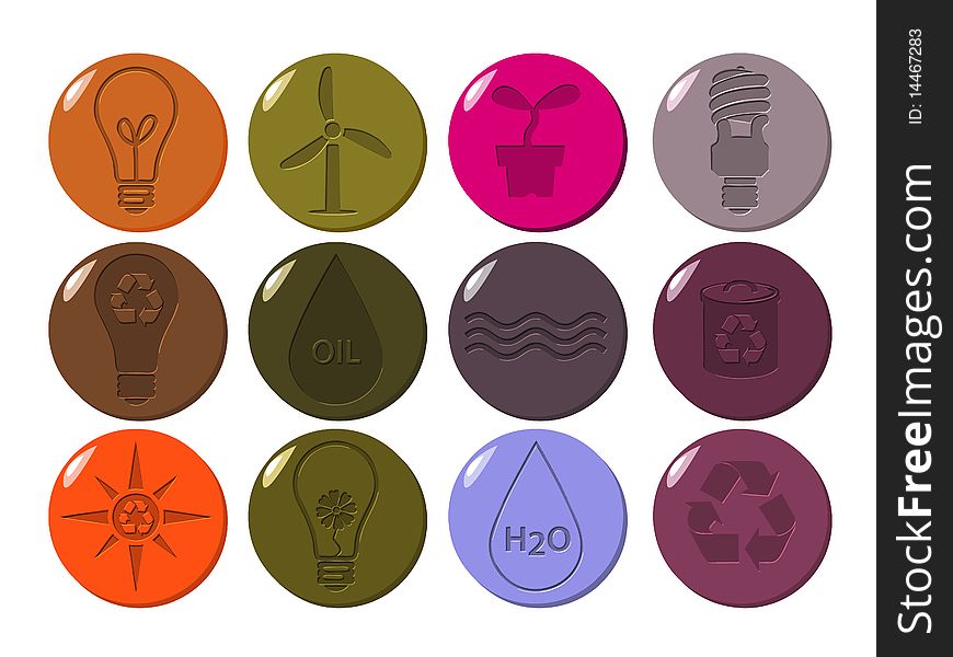 Colourful carved environmental icons set. Colourful carved environmental icons set