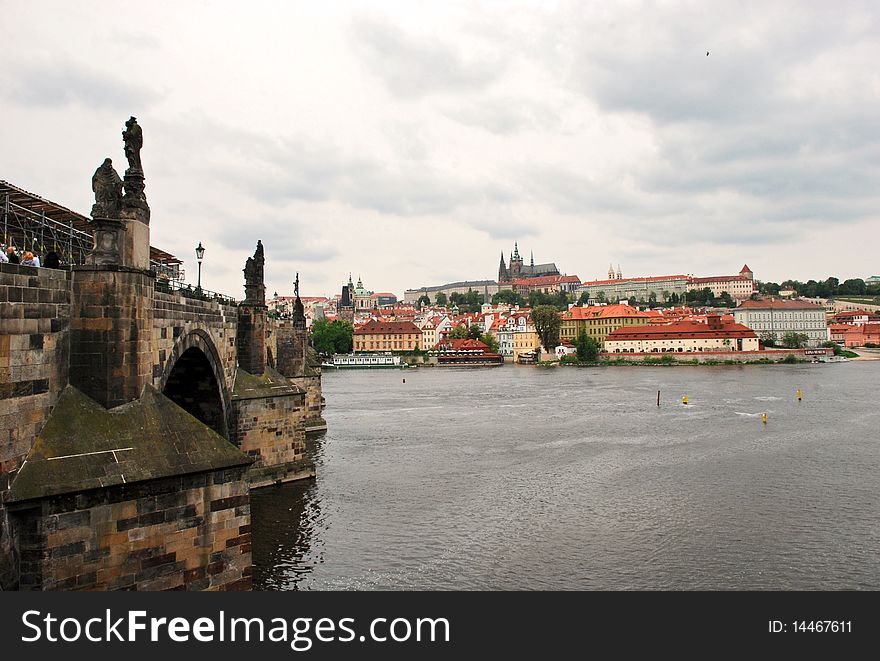 A view of the beautiful Prague Castle from across the river. A view of the beautiful Prague Castle from across the river.