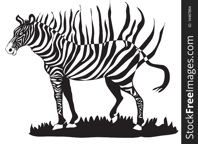 Abstract illustration of a zebra in black and white with white background. Abstract illustration of a zebra in black and white with white background.