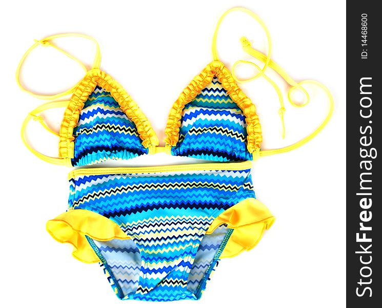 Swimsuit blue with yellow insulated on white background