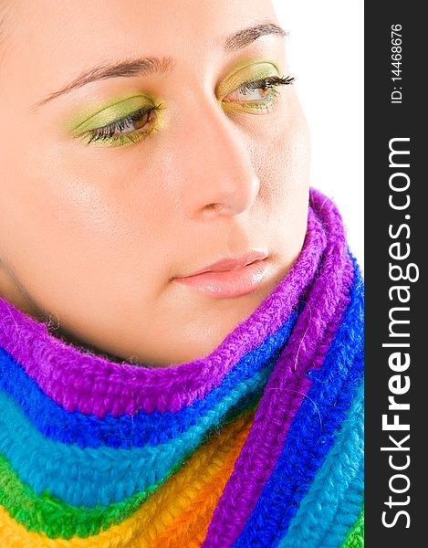 Portrait of a beautiful young girl with colored scarf. Portrait of a beautiful young girl with colored scarf