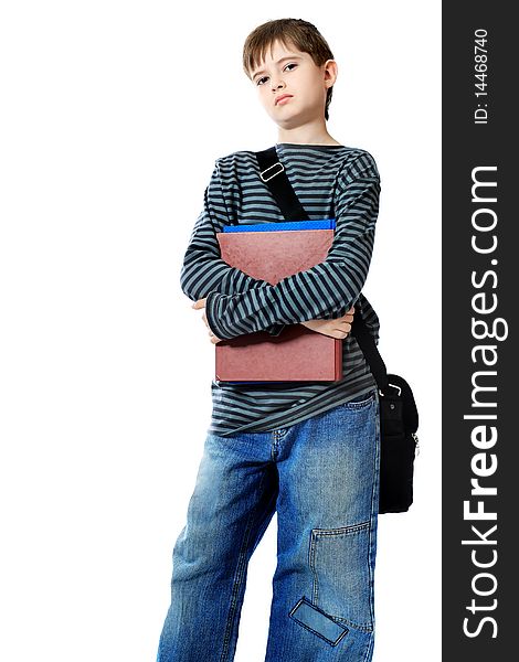 Educational theme: boy teenager with books. Isolated over white background. Educational theme: boy teenager with books. Isolated over white background.