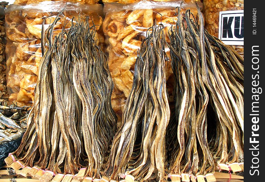 Dried fish skins sold at the market in Bukittinggi, Sumatra