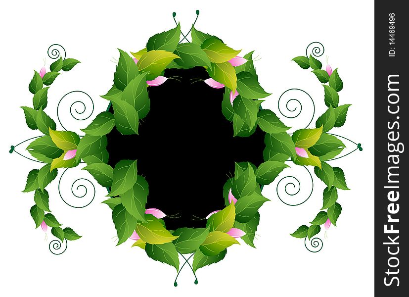 Whimsically curved frame of the spring leaves and flowers. Whimsically curved frame of the spring leaves and flowers