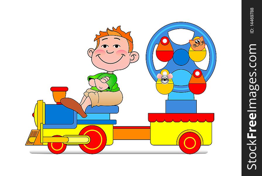 Little boy on blue locomotive