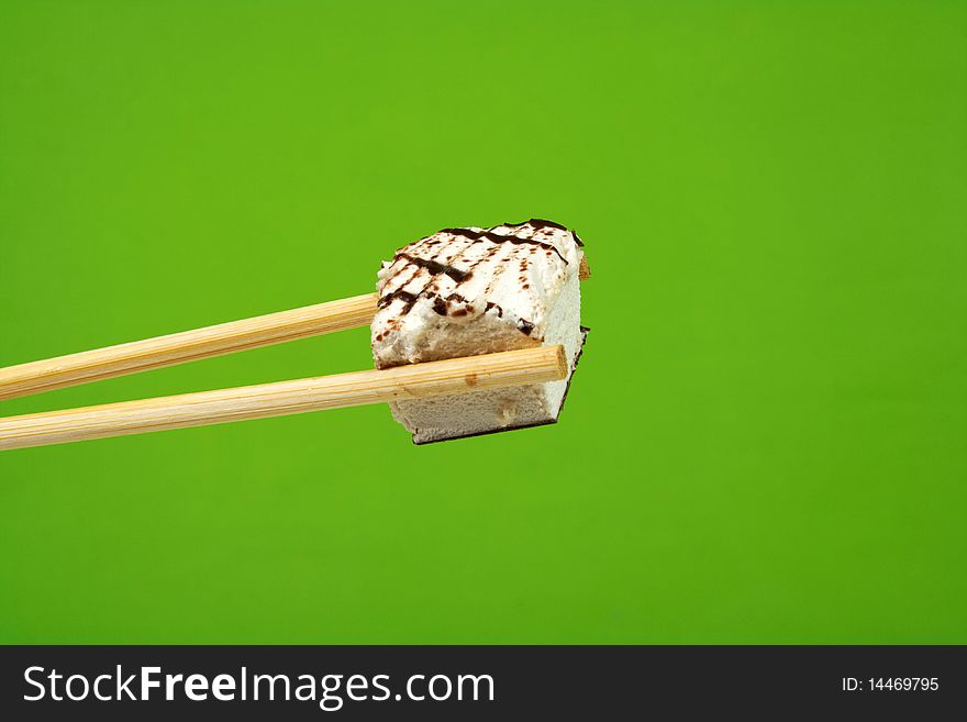 Sweet dessert cakes marshmallows covered with chocolate