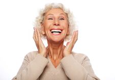 Free Lifestyle, Emotion  And People Concept: Grey Haired Old Nice Beautiful Laughing Woman. Isolated Over Vwhite  Background Stock Images - 144630974