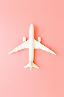 Model Plane, Airplane On Pink Pastel Color Background With Copy Space.Flat Lay Design.Travel Concept On Pink Background. Top View Royalty Free Stock Images