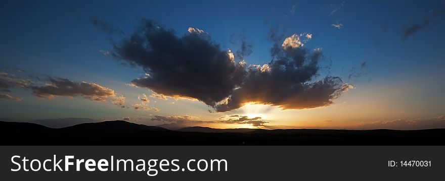 Pano image of a cloudy sunset in the Cape Province in South Africa. Pano image of a cloudy sunset in the Cape Province in South Africa