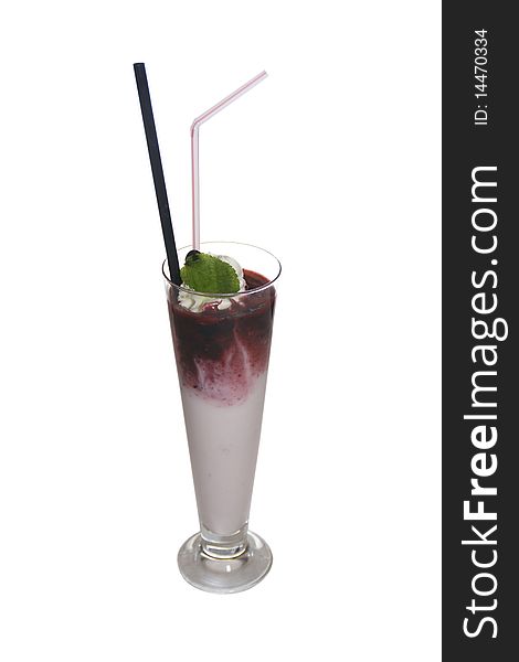 Yogurt cocktail with pureed berries and fruits.