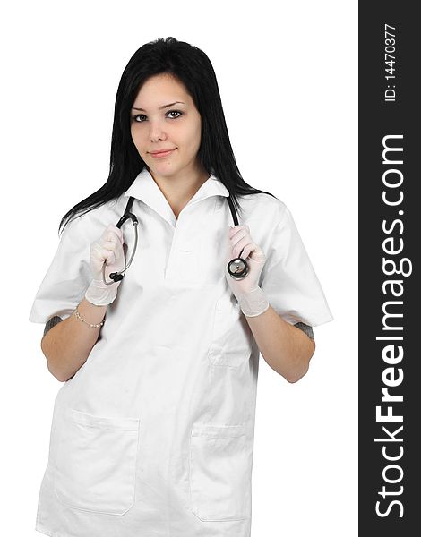 Young smiling female doctor with stethoscope