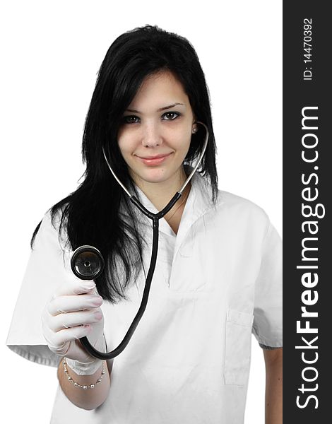 Young smiling female doctor with stethoscope