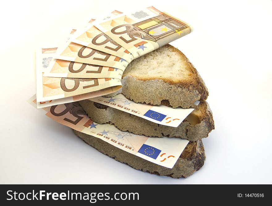 Slices of bread with the money. Slices of bread with the money