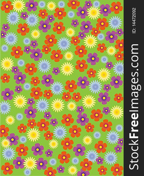 Background with green flowers. Vector.
