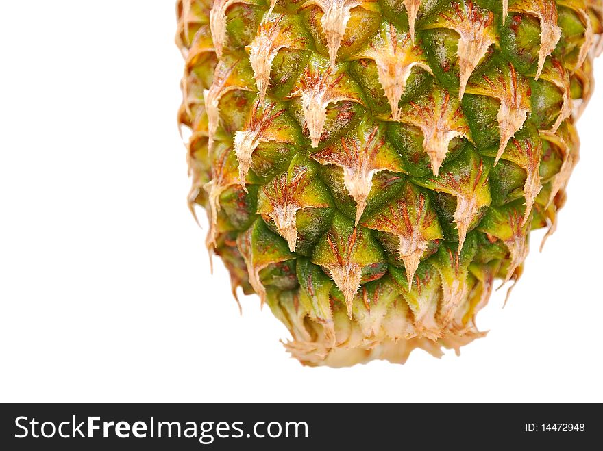 End of ripe pineapple isolated on white background. For food and beverage, healthcare, and diet and nutrition concepts. End of ripe pineapple isolated on white background. For food and beverage, healthcare, and diet and nutrition concepts.
