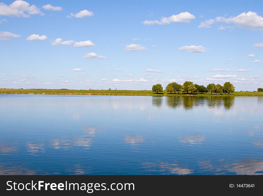 Beautiful River And Yellow Meadow