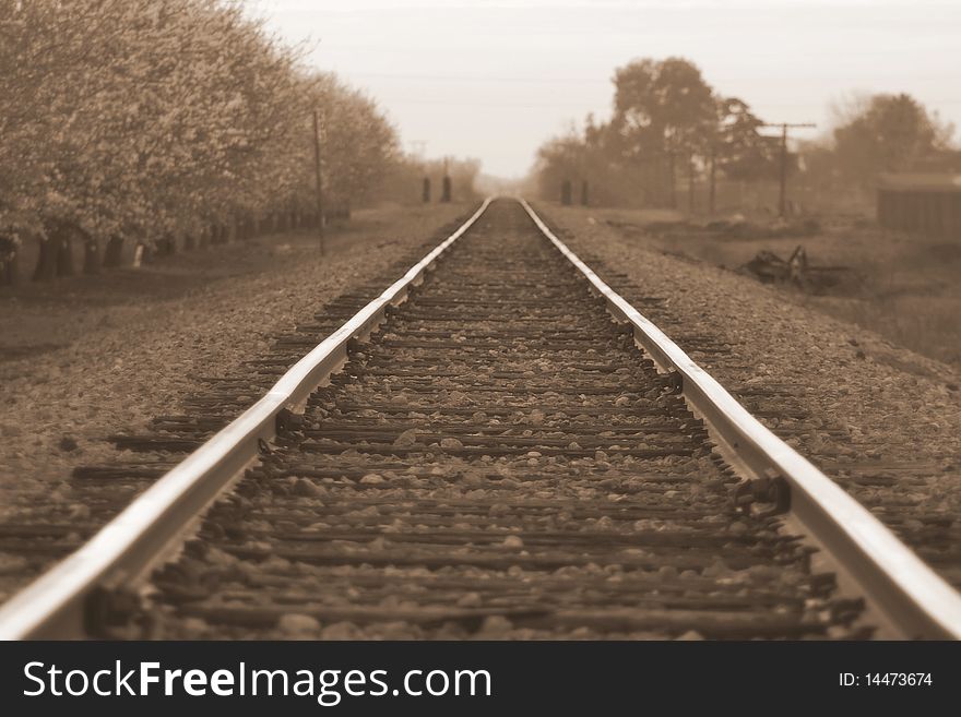 Train tracks heading west through Fresno County. Train tracks heading west through Fresno County.