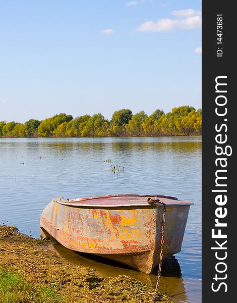 Boat on the river,  beautiful summer landscape